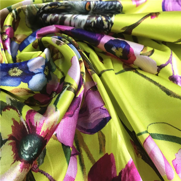 Animal Floral Print Silk Viscose Spandex Fabric Satin Fabrics 16mm Viscose Fabric