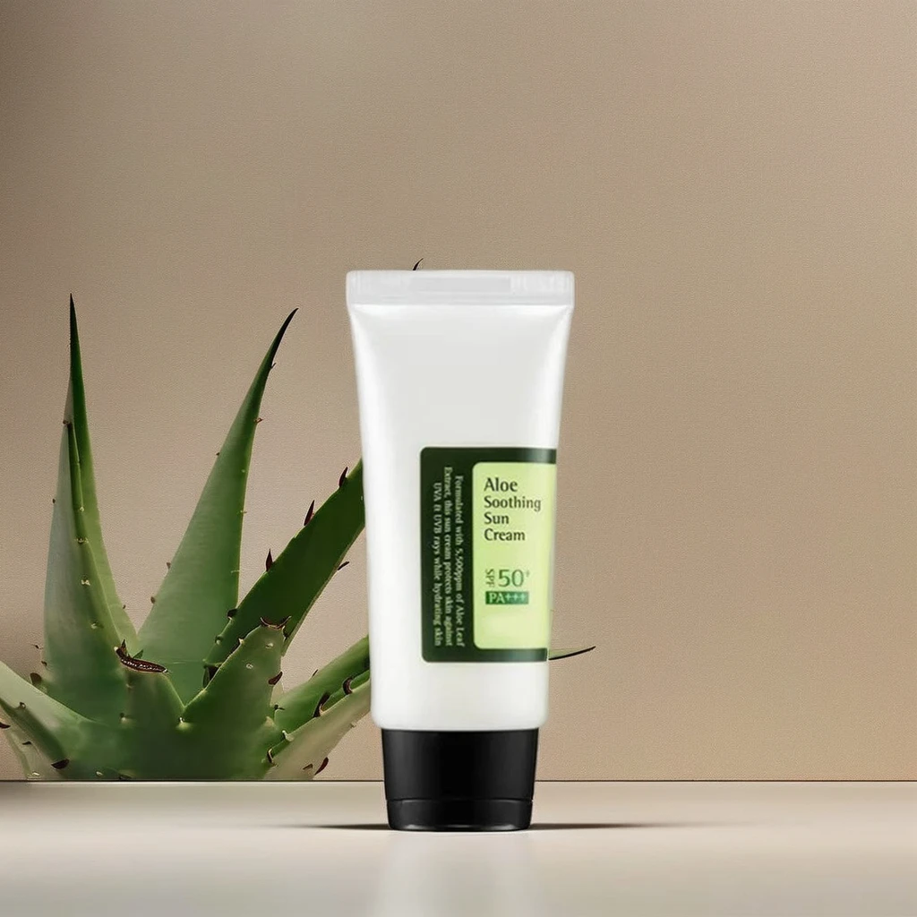 Best Organic Herbal SPF 50 PA+++ Aloe Soothing Sun Cream Lightweight Moisturizer Sunblock for Dry Skin 50ml Gel Lotion for Face
