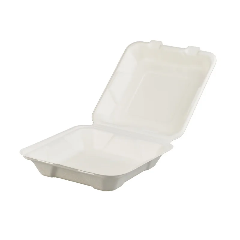 Disposable 100% compostable biodegradable bagasse sugarcane clamshell takeout container food packaging boxes food tray
