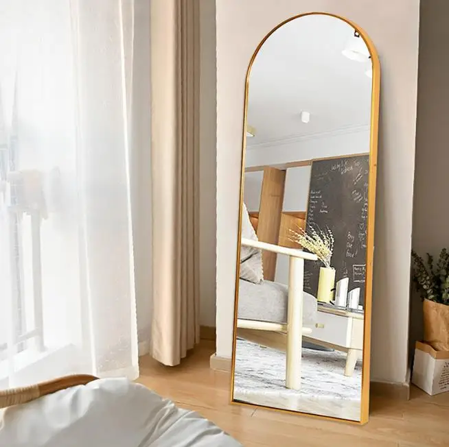 Custom Aluminium Frame Stand Large arched door mirror Floor Full Long Mirror Stand Mirror