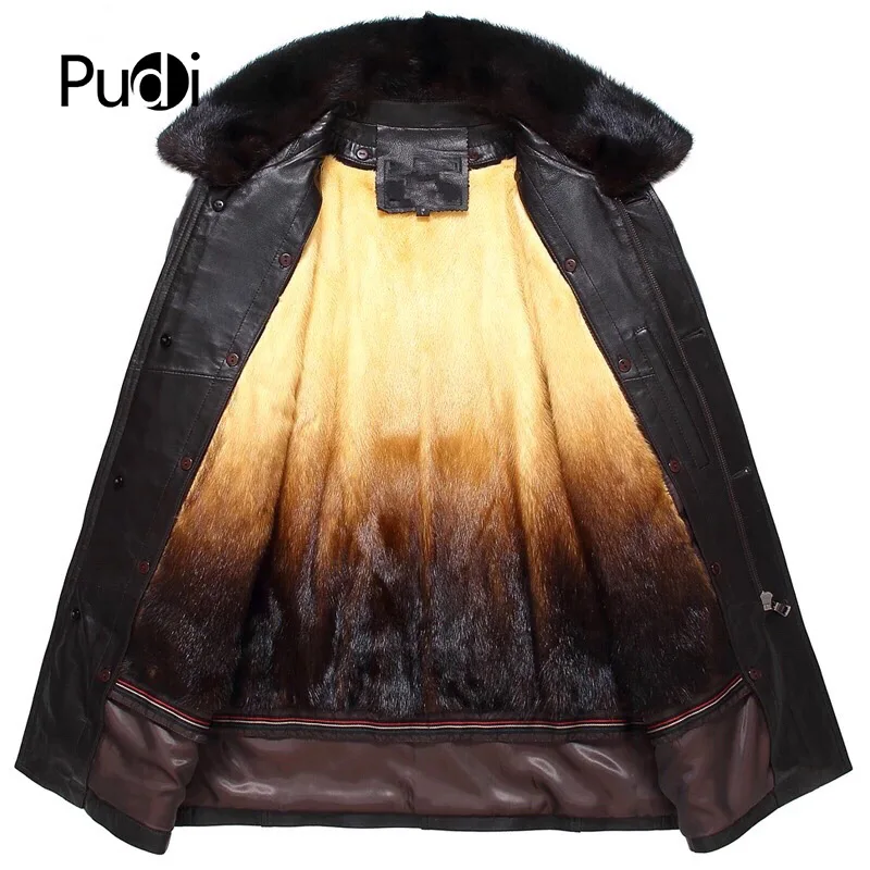 Men new fashion real sheep leather jackets with mink fur lining inside fall winter casual outwear MT840