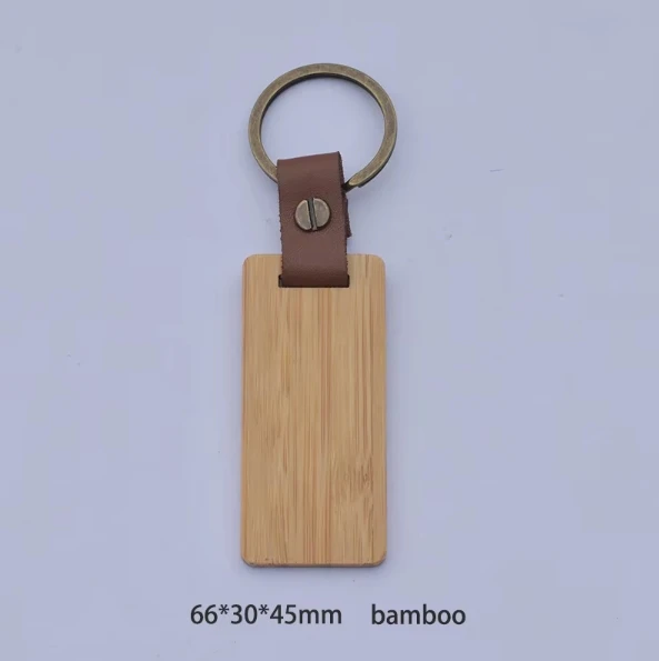 Factory direct selling 100% natural organic cute carving bamboo keychain plus logo key ring tags