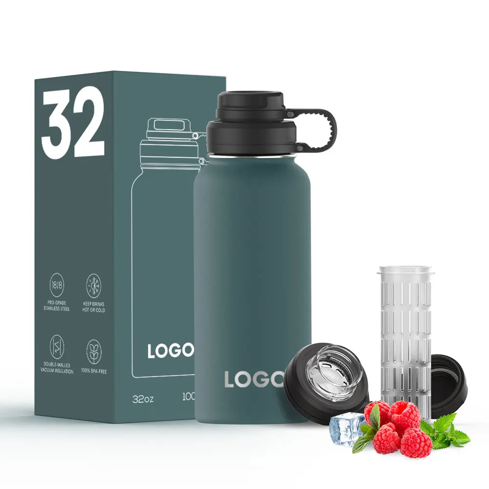 BPA Free 32oz 1L 304 18/8 Double Wall Vacuum Insulated Flasks Stainless Steel Water Bottle with Lid for Sports Travel