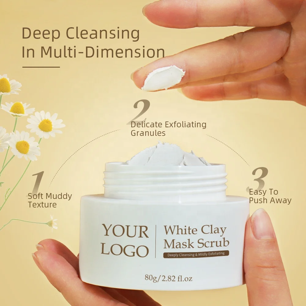 Custom Skin Brightening Oil Control Reduce Whiteheads Pore Cleansing White Kaolin Clay Facial Mask