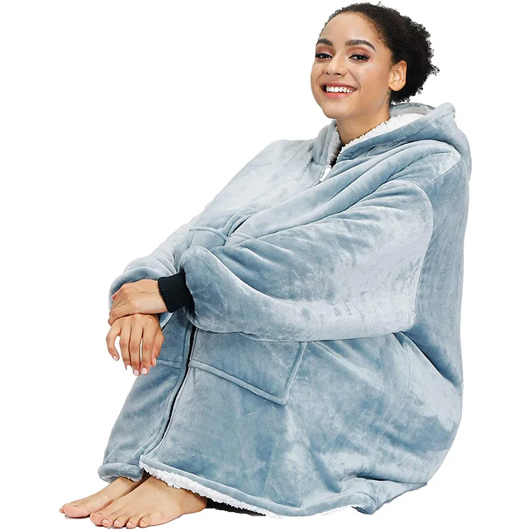 Amazon Hot Sale Cobijas Para El Frio Fleece Wearable Oversized Hoodie Blanket For Winter