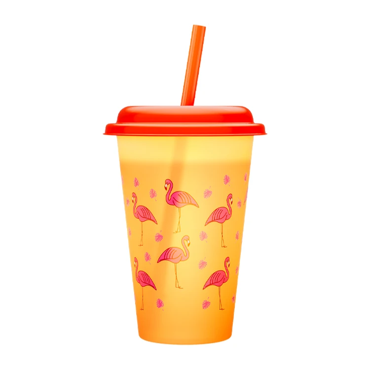 Customization OEM ODM Kids Cartoon Silk Screen Color Changing PP Plastic Cups With Lids And Straws