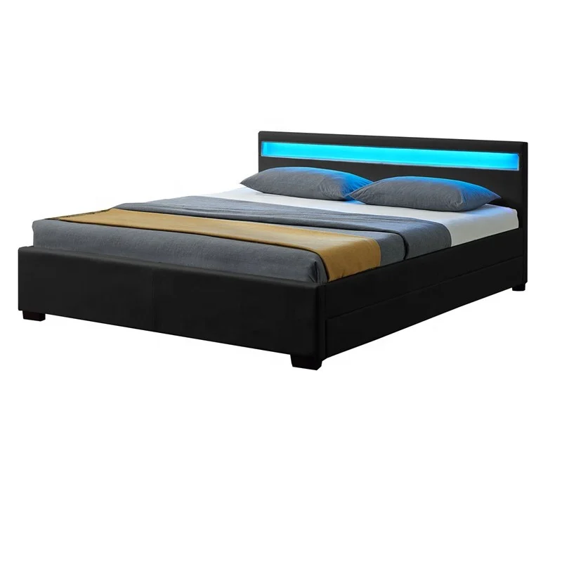 DOUBLE size white black color change LED headlight TV PU LEATHER BED BEDS 4 drawer DOUBLE
