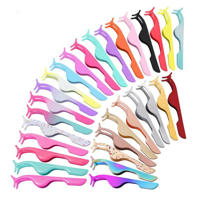 Stainless steel eyelash tweezers custom private logo fake eyelash tweezers vendor Professional Eyelash Tweezers Set wholesale