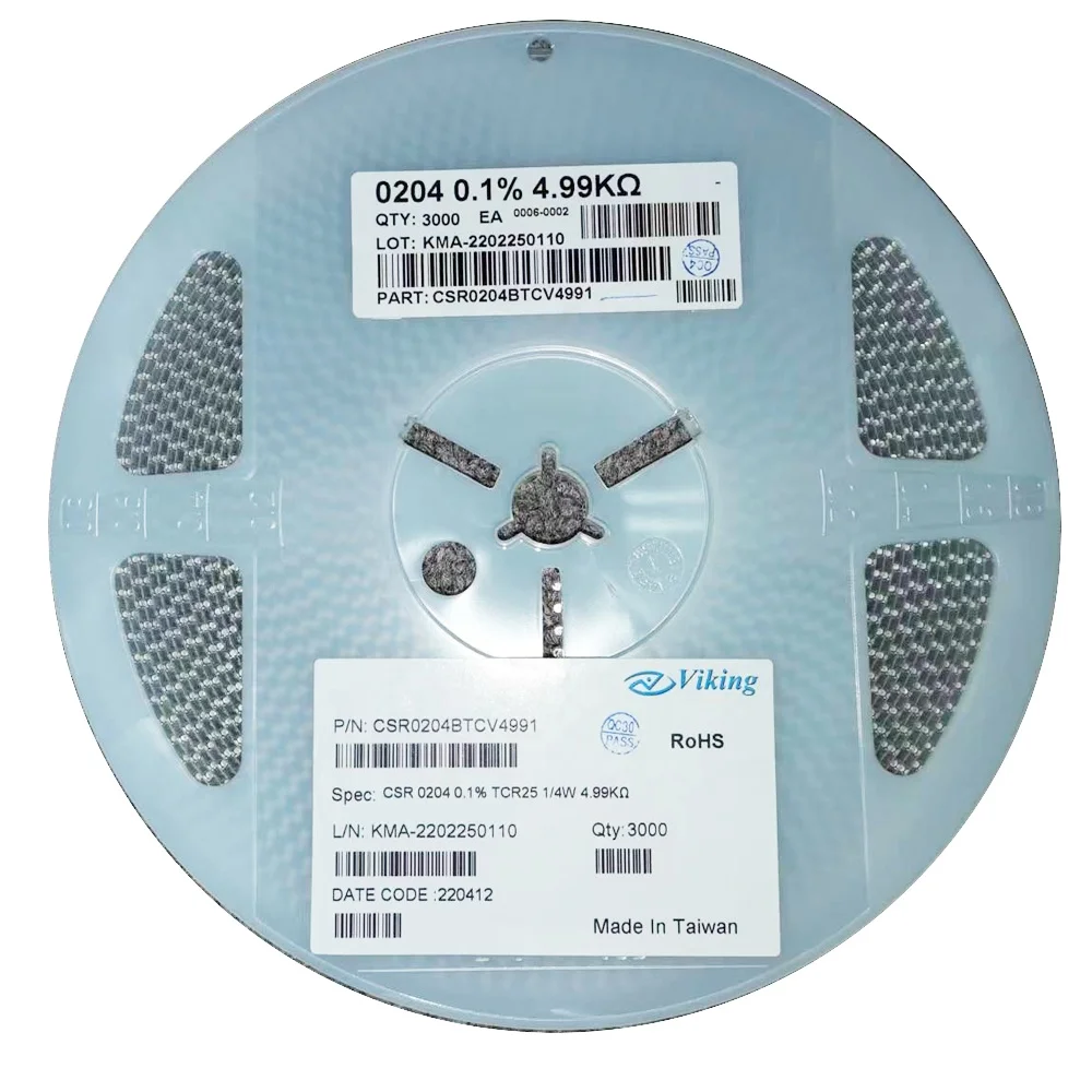 Metal Film Precision Resistor 0204 0.1% 4.99KOHM 1/4W High precision Cylindrical Resistor Viking CSR Series MELF CSR0204BTCV4991