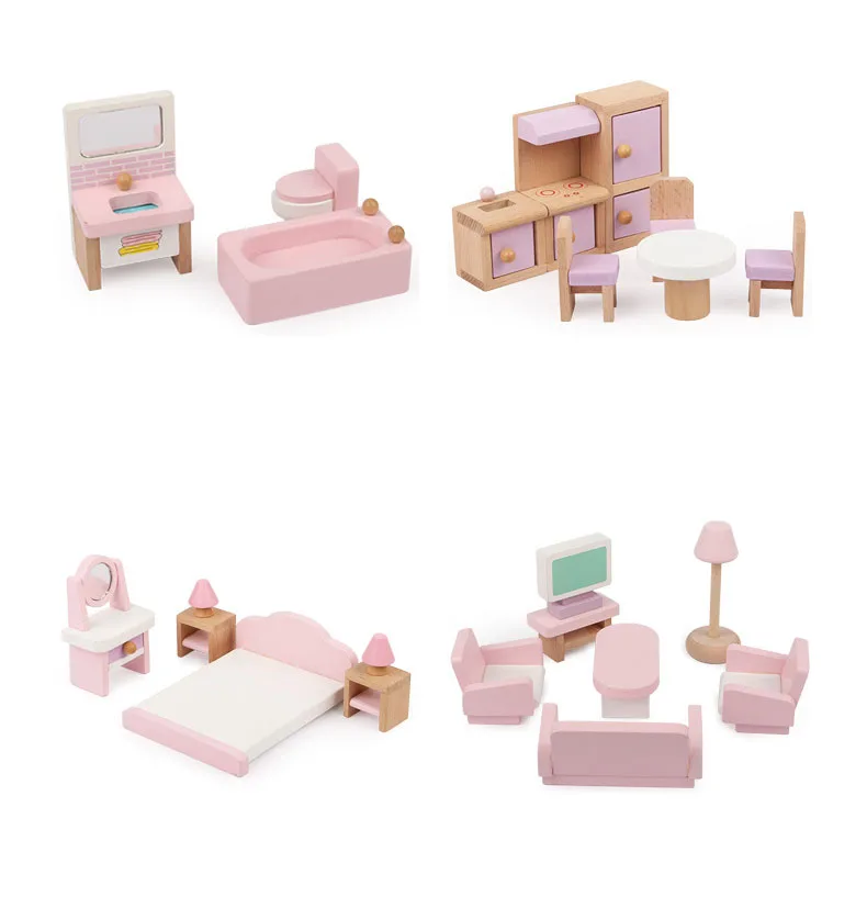 
Mini Wooden Toy Doll House Kids Doll House Furniture Miniature Pretend Play Furniture Set For Children 