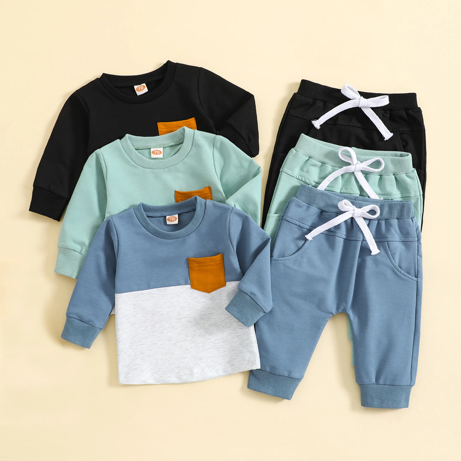 Wholesale autumn winter 0-3Y kids boy clothing set casual patchwork long sleeve jumper trousers little boys set clothes 2 piece