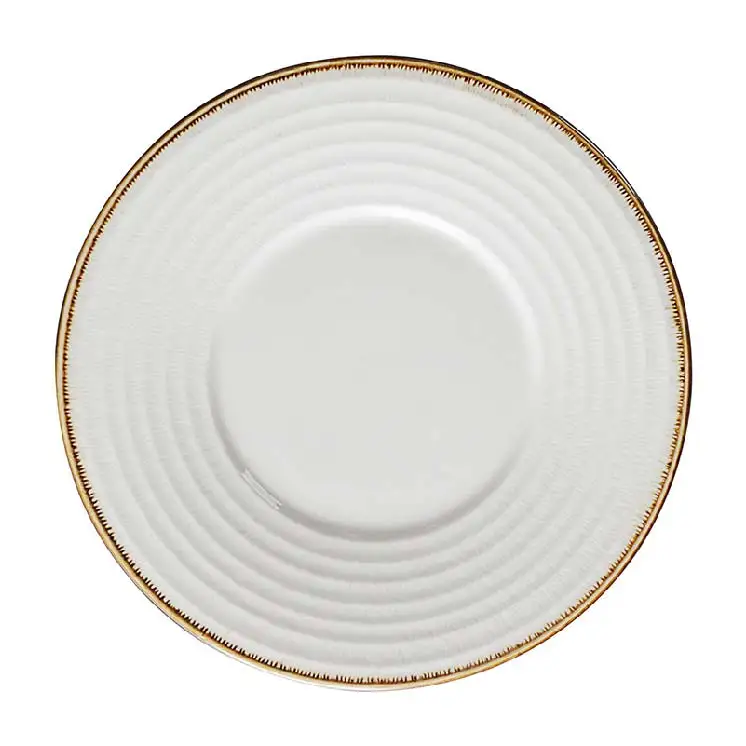 Hot Sale Custom Restaurant Colorful Rim Eco Friendly White Porcelain Ceramic Flat Plate/
