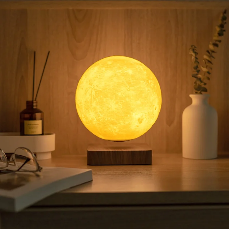 Colorful Bedside Touch Control Lighting Home Indoor Decor LED Magnetic Levitating Floating 18cm Moon Table Room Lamp