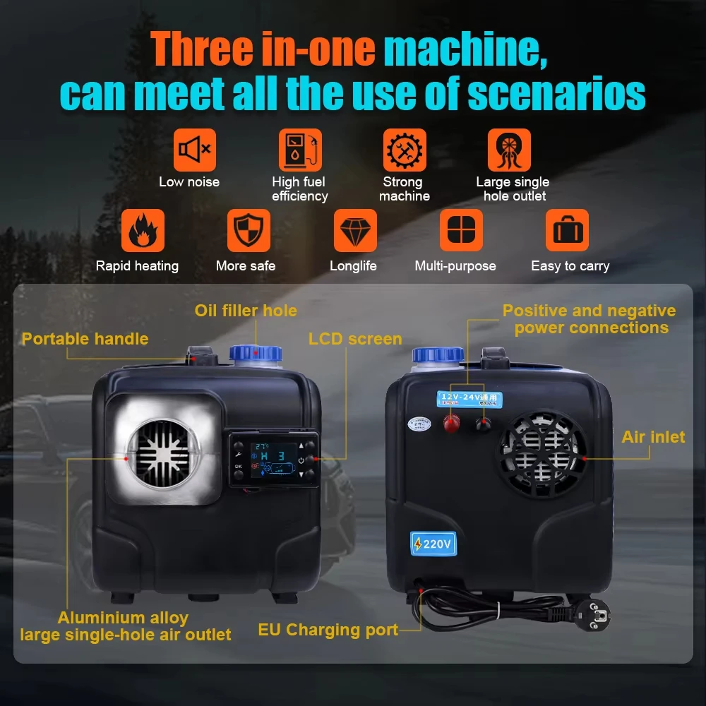 Universal 12V 24V 220V Four holes Automotive Diesel Air Heater Integrated Machine LED Screen 2-8KW Car air Auxiliary Heater