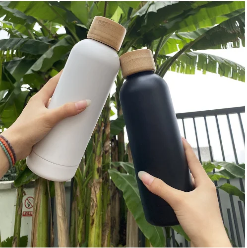 17oz Bamboo Lid Blank Water Bottles Logo Stainless Steel Double Wall Sports Bottle Insulated BPA Free
