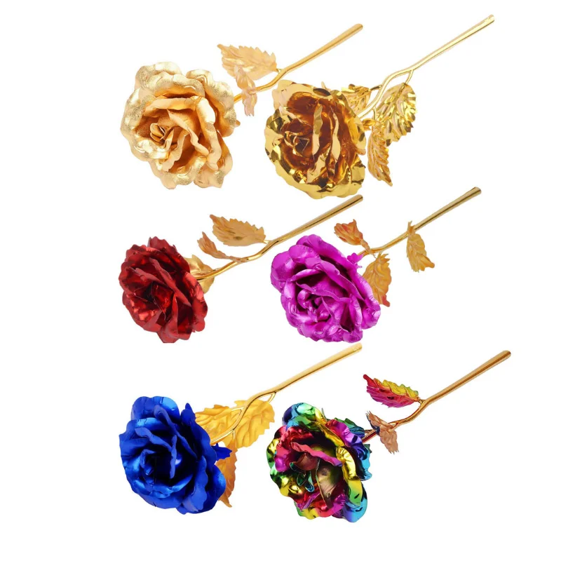 Luxury Gold Foil Rose Valentine Festive Party Gift Artificial Flower 24K Gold Simulation Foil Rose Flower for Wedding Decoration