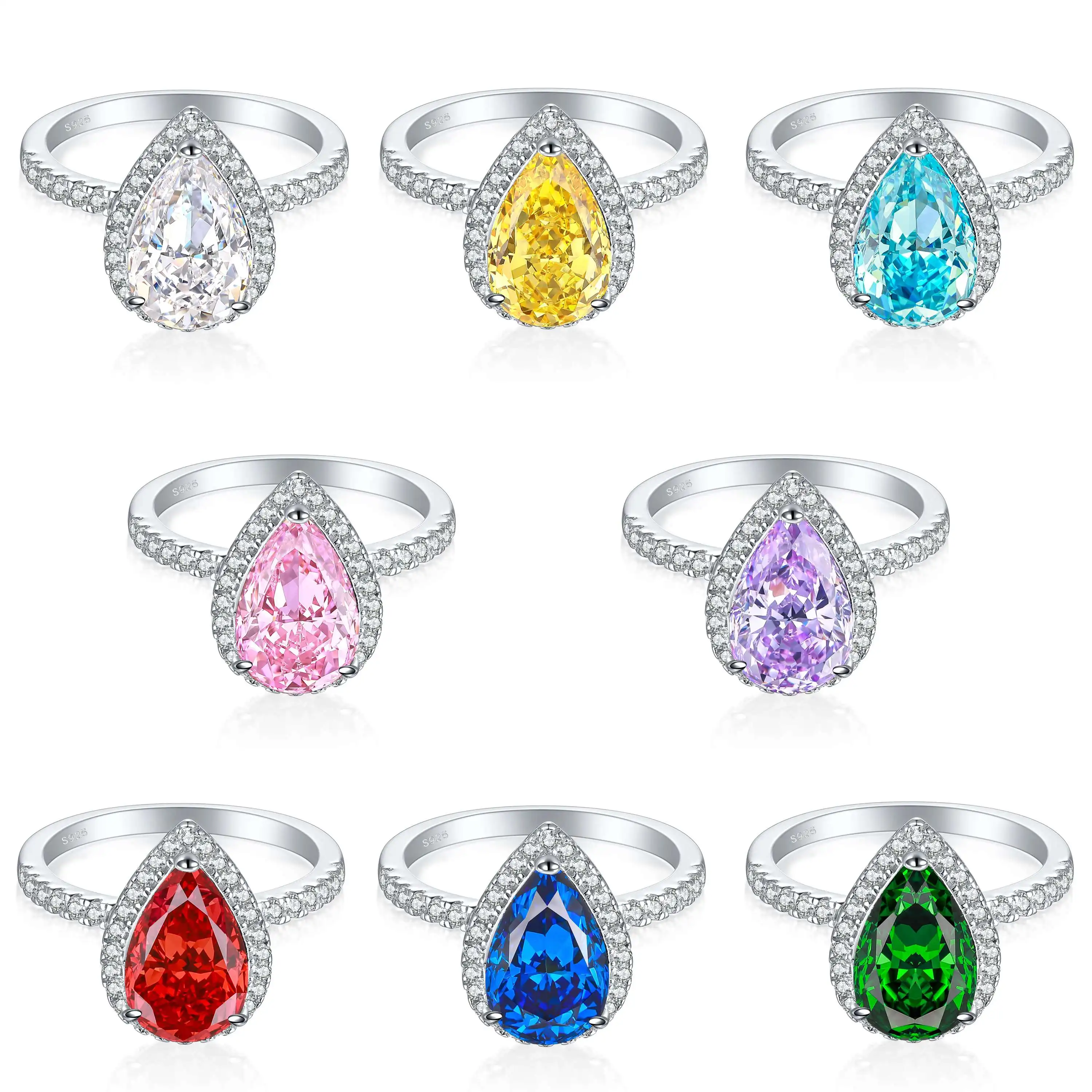 925 стерлингового серебра груша CZ бриллиантовое кольцо кубический циркон ювелирные изделия оптом роскошные женские кольца для свадьбы