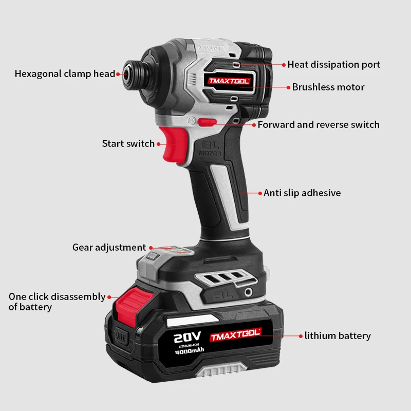Home Grade 21V Cordless Brushless 230 Torque Impact Drive Drill Electric Rechargeable Handheld Screwdriver