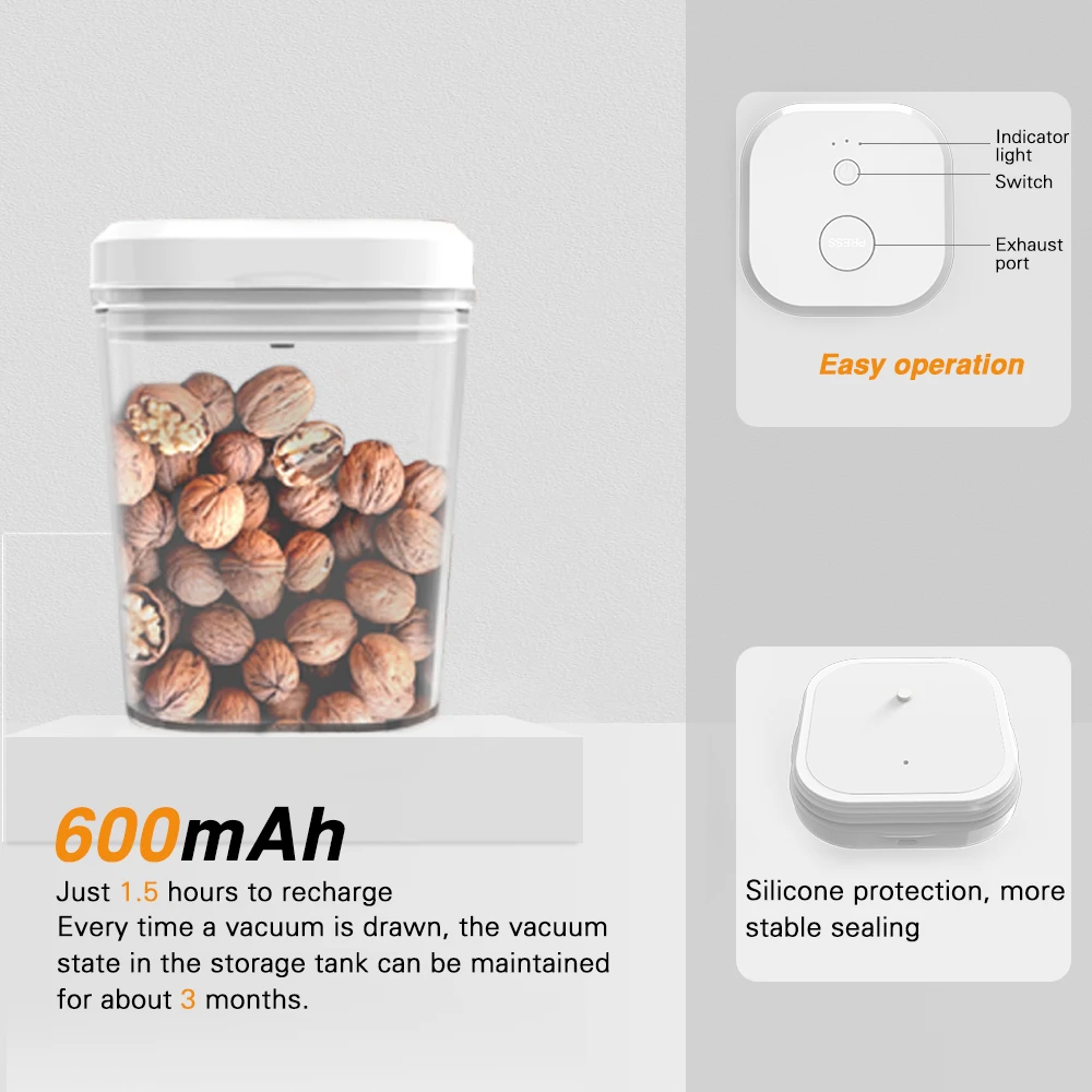 Custom Logo Multi Reusable Automatic Dry And Moist Electric Household Coffee Canister Kitchen Food Rice Storage Vacuum Container