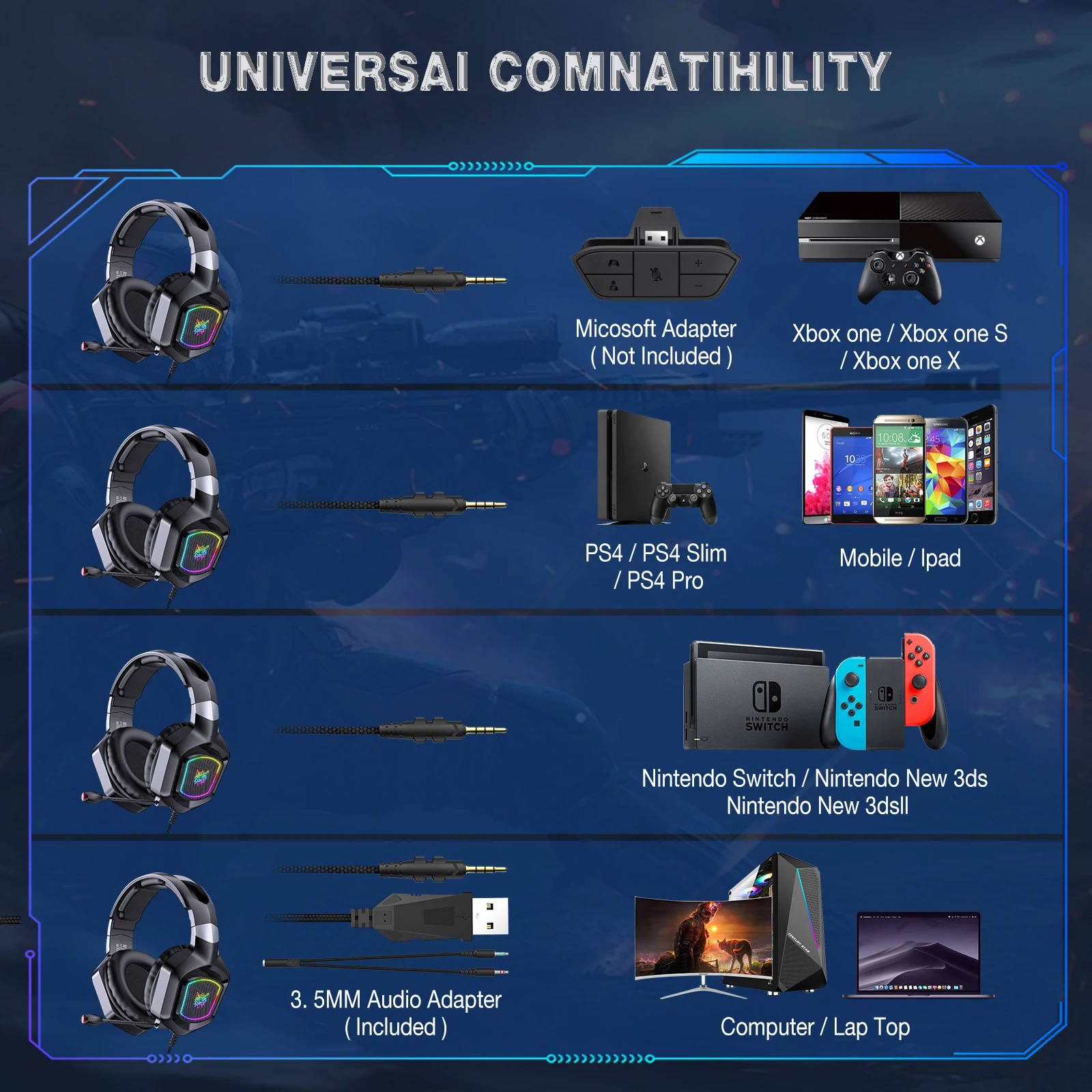 Onikuma X8 Gaming Headset Casque Wired Pc Surround Sound Bass Gamer Headphone With Mic For Playstation 4