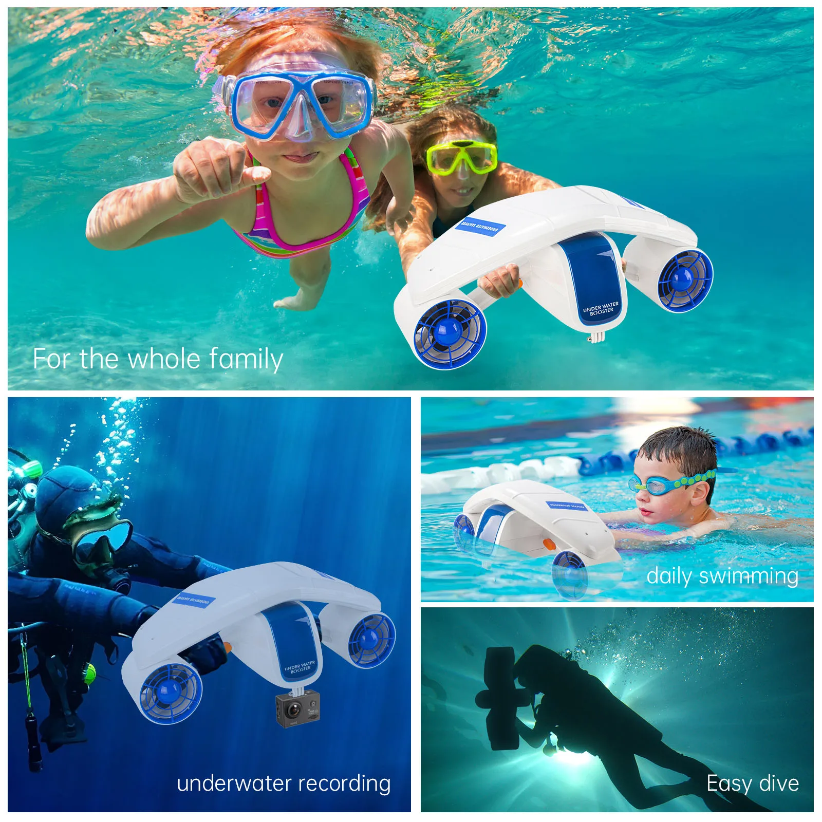 20m Deep Waterproof Underwater Scooter with Two speed Adjustment for Sea Diving & Underwater Photography