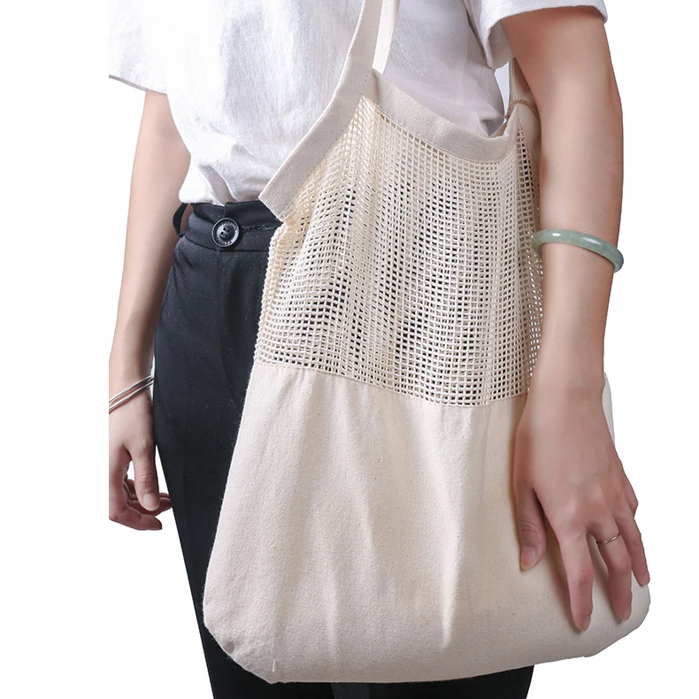 Длинная портативная хлопковая эко-сумка, сетчатая Хлопковая сумка для покупок для фруктов и овощей