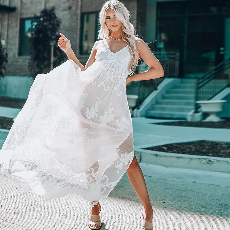 2022 Floral Crochet Lace Ruffled High Waist Ball Gown Modest Long Bridesmaid Bridal Dress Wedding Dresses