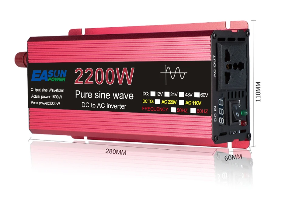 1000W 1600W 3000W Pure Sine Wave Inverter DC 12V 24V To AC 110V 220V Voltage Transformer Power Converter Solar Car Inverte