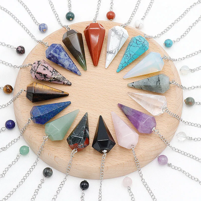 Natural crystal agate hexagonal pendulum stone with amethyst rose quartz multi-colored pendant necklace