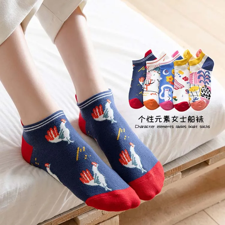 HY-1613 New Japanese style Ear Hidden socks Women Cotton  Cartoon Cat Flower Short Sock Girl