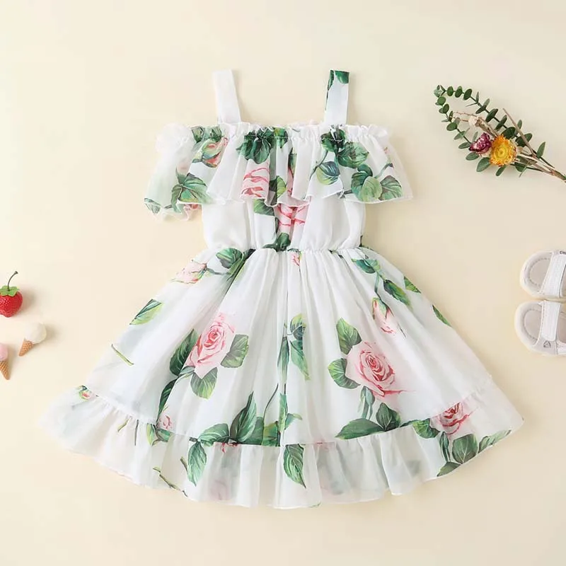Hot Sale 16 Colors Summer Baby Clothes Flower Pattern Party Wear Sleeveless Ruffled Dress For Children Girl