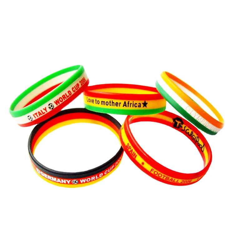 Promotional Custom Printed Logo Eco-friendly Silicone Rubber Bracelet Wrist Band National Flag Colors Silicone Wristband