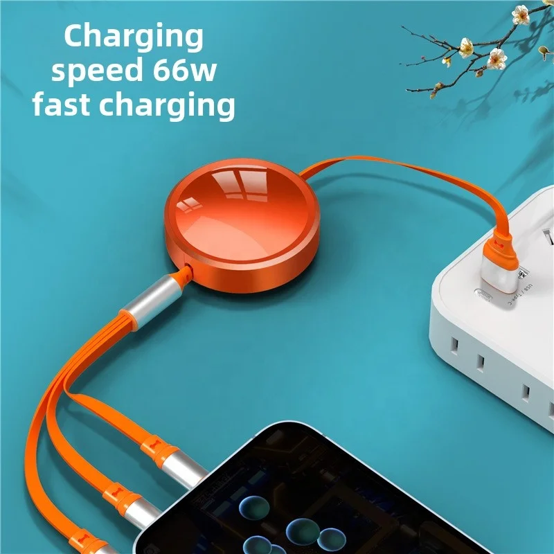 2024 High Quality Retractable 3 in1 Charging Cable USB-C Micro USB for Phone