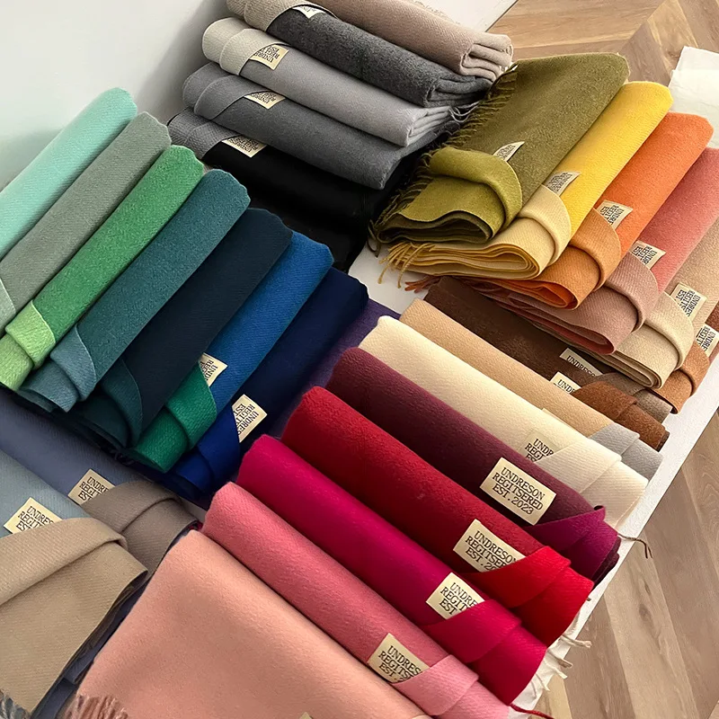 2023 New Winter Warm Plain Color Pashmina Shawl Blanket Scarf Women Men Long Large Double Sided Cashmere Scarves Fringe Shawls