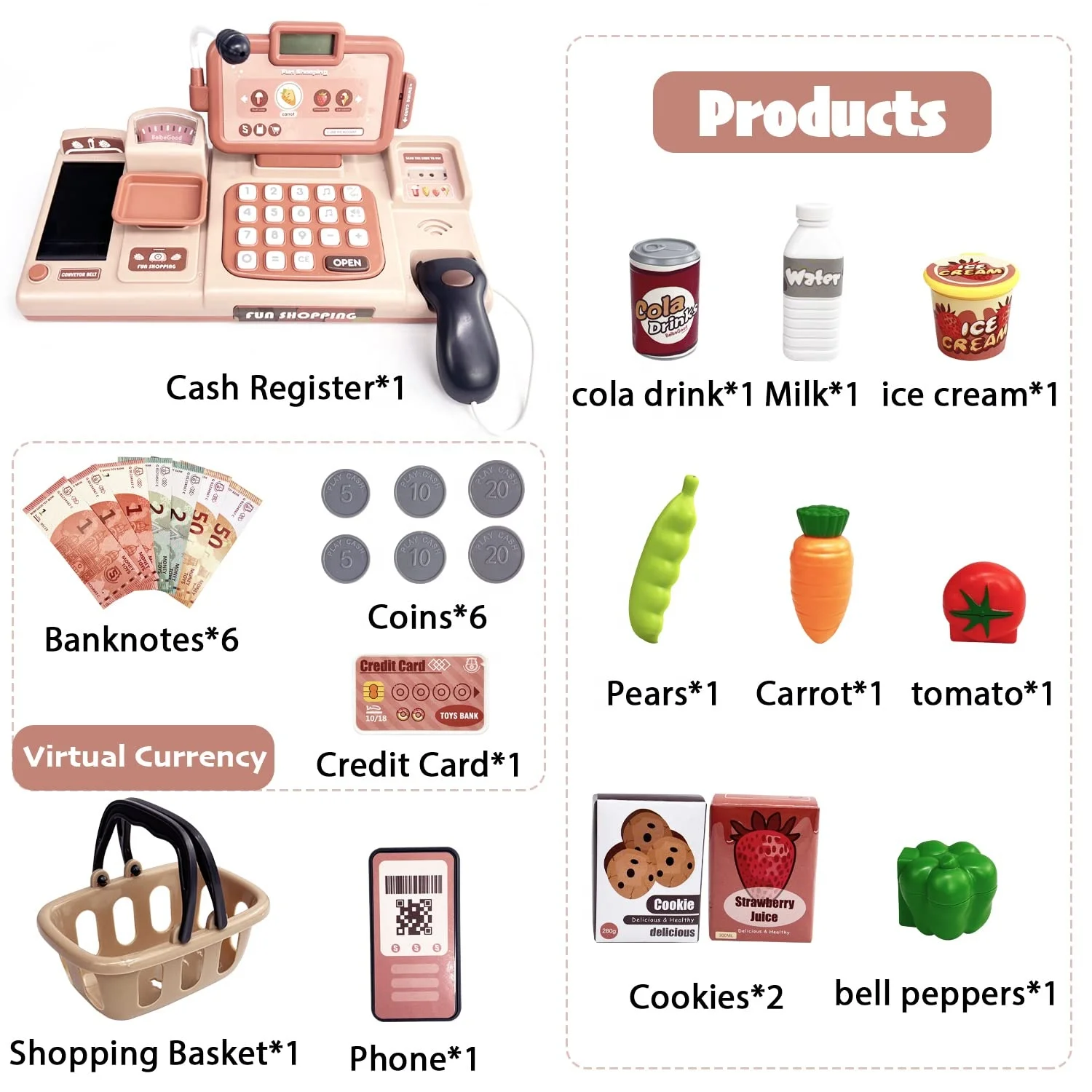 kids education shopping diy electronic toy cash register toy cash register scanner toy cash register with microphone