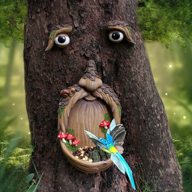 Tree faces mushroom snail bird feeders for outdoors hanging decorative garden landscaping & decking