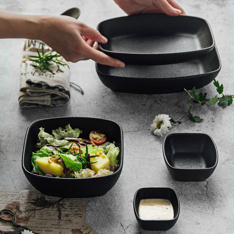 Amazon hot hotel ceramic black dish Japanese restaurant matte side plate sushi serving plates