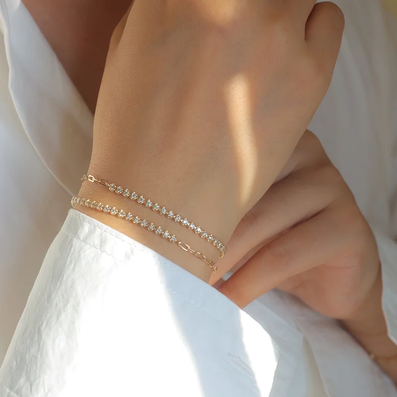 Diamond Tennis Bracelet Round Setting 18 Karat Gold Natural Diamond Yellow Gold Bracelet Customized Luxury Jewelry