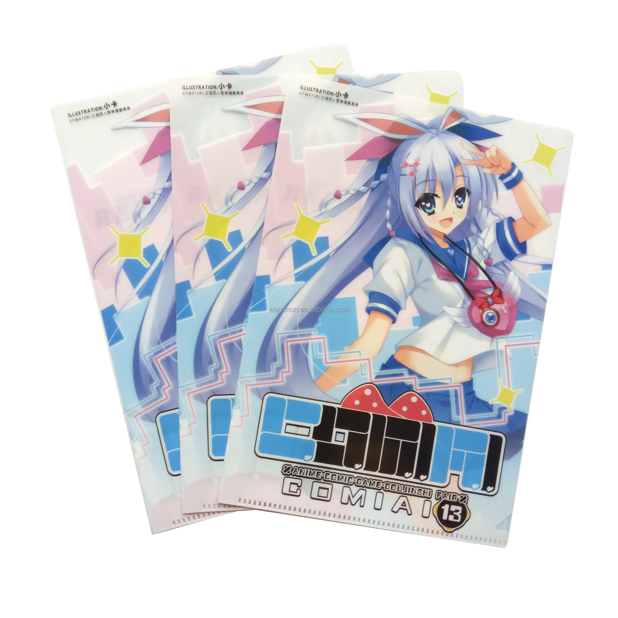 Custom Durable A3 A4 A5 Size L Shape PP/PVC Japanese Plastic File Folder with Cartoon