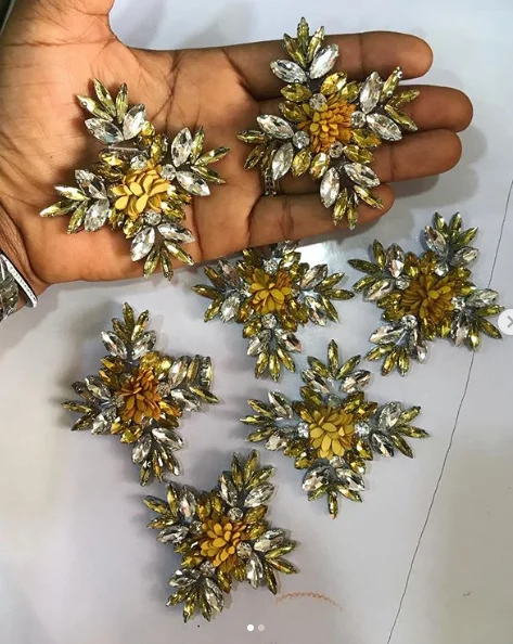 Flowers, Handmade Iron on Patches applique beaded sequins flowers Floral rhinestone patches