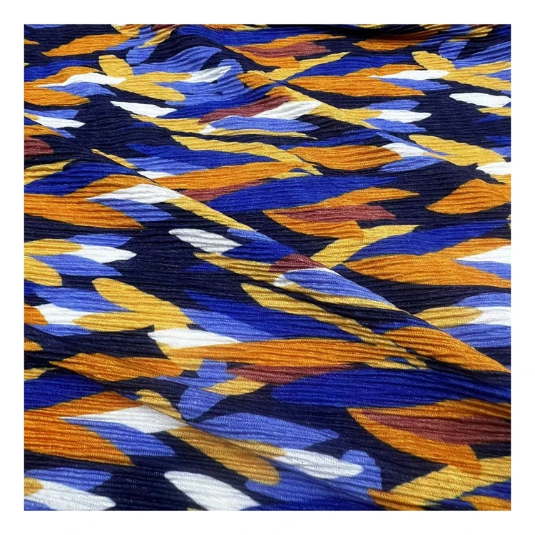 High quality 100% Polyester Printed Shiny Crumple pleated crushed wholesale fabric for women pleated skirt and dress