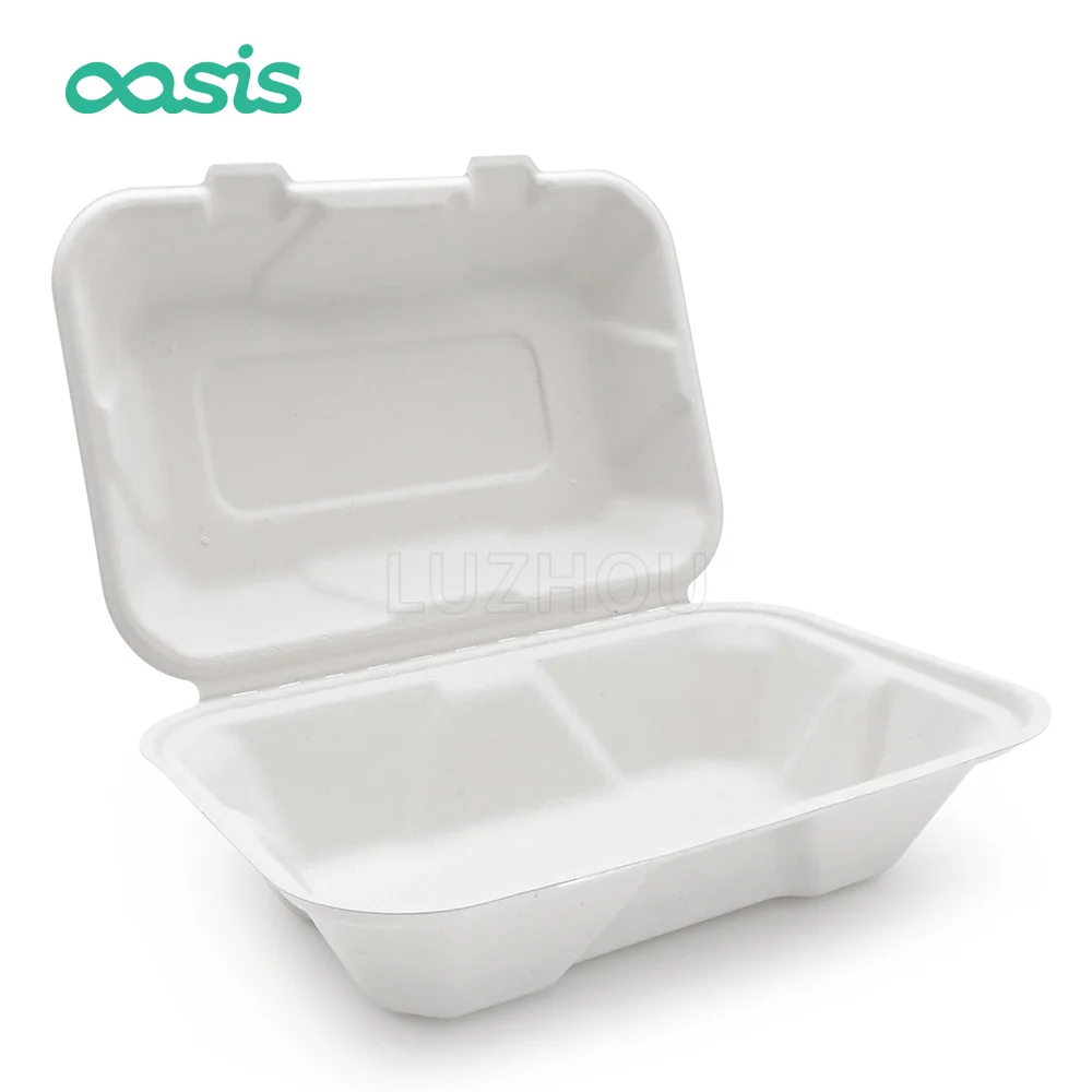 Oasis Eco-Friendly Disposable Bagasse Bamboo Pulp Food Packaging Containers Lid Microwaveable Take Boxes Take Away Food Custom