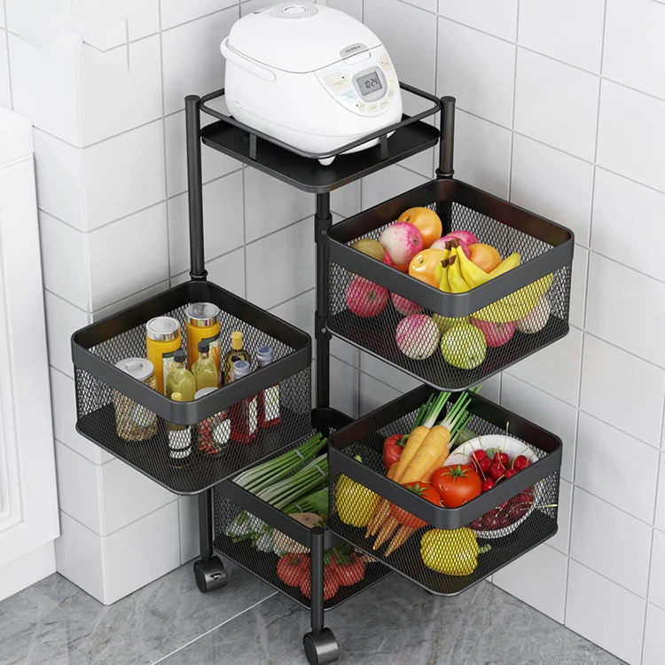 Factory Price Home Kitchen  Metal  Rotating Storage Rack  White And Black
