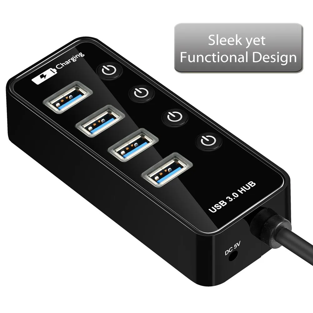 Cross-border Explosive  OD5.5mm Cable Individual On/Off Switches 4-Port USB 3.0 Hub with 4 Data Ports, 1 Smart Charging Port
