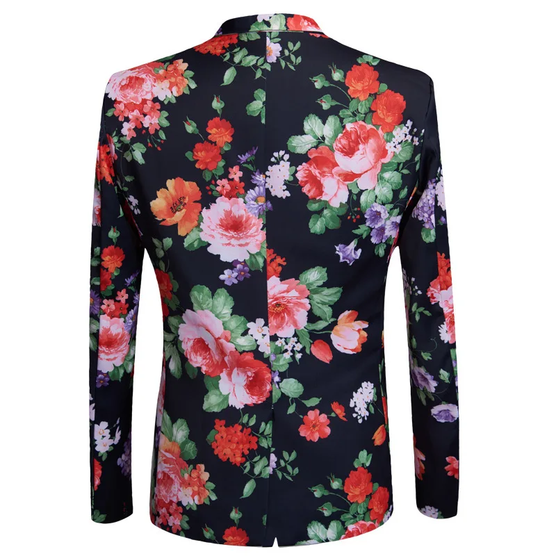 
PYJTRL Men Retro Vintage Floral Print 2 Pieces Set Suits Club Bar Evening Party Stage Singer Costume Slim Fit Jacket and Pants 