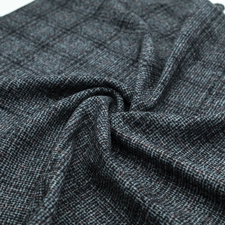 
Small MOQ 40% wool 50% polyester blend circle yarn dyed checked wool plaid tweed sheep woollen fabric 