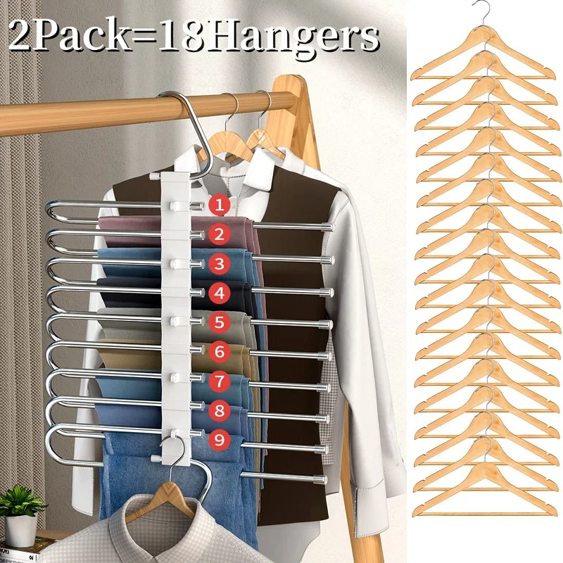 Upgrade 9 Layers Pants Hangers Space Saving Non Slip Stainless Steel Multifunctional Closet Organizer