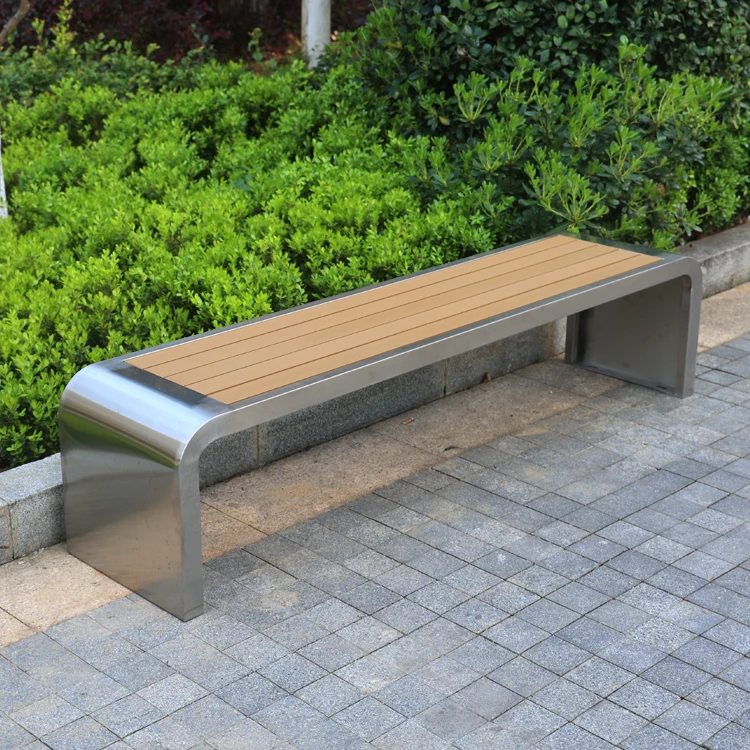 Modern Design Steel Bench and Wooden Panel Chair for Home Bar Gym Patio Outdoor Leisure or Park Use