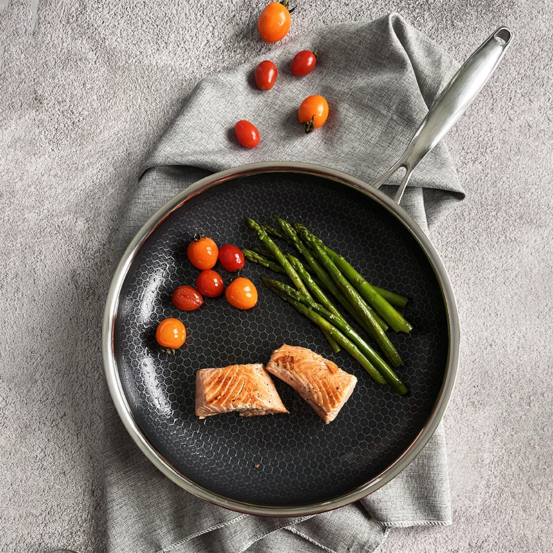 German Popular 12 Inch Stainless Steel Fry Pan Nonstick Coating Skillets Hexclad For Induction Cooker Cooking Frying Pan