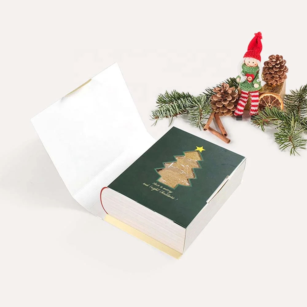 Merry Christmas Book Shaped Paper Candy Sweet Treat Dessert Gift Packaging Box Boxes for Xmas New Year Party Favor Decor